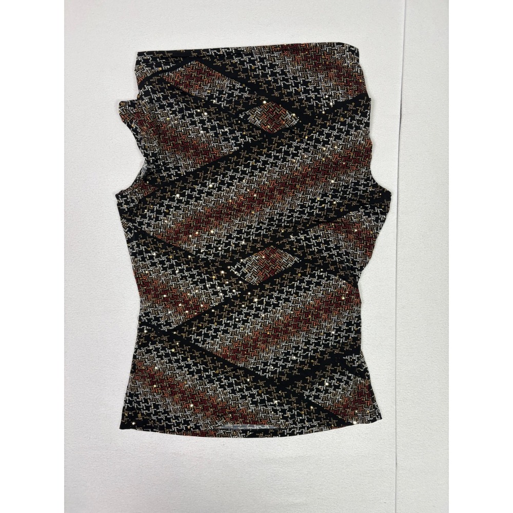 Style & Co Womens Medium Cowl Neck Sleeveless Top Geometric Houndstooth Sequins